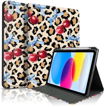 Imagem de TopPerfekt Capa para iPad 11th (A16) 27.9 cm 2025/10ª geração 27.7 cm 2022, linda cereja chique, elegante, design estético, capa protetora com suporte para lápis, antiderrapante, à prova de choque
