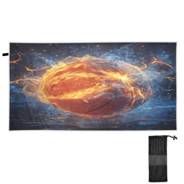 Imagem de Blueangle Toalha de praia de fogo de água de basquete - Toalhas de viagem compactas e leves - Toalha de secagem rápida super absorvente para natação, acampamento e férias (444)