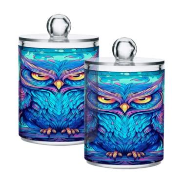 Imagem de ATTX Dispensador de suporte Qtip de coruja neon para bola de algodão, cotonete, frasco de boticário transparente, decoração de casa, pote de armazenamento de cozinha, pacote com 2 (641)