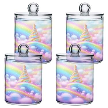 Imagem de ATTX Dispensador de sorvete arco-íris com ponta Qtip para bola de algodão, cotonete, frasco de boticário transparente, decoração de casa, pote de armazenamento de cozinha, pacote com 4 (99)