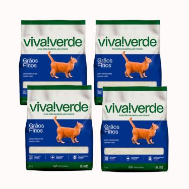Imagem de Kit Areia Viva Verde Biodegradável  - Grãos Finos (limpeza Plena) 16 Kg (4unid) - Super Premium Para Gatos