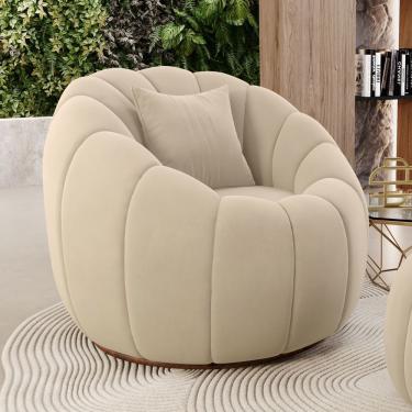Imagem de Poltrona Decorativa Estilo Concha Abóbora Shell Giratória Veludo Bege - Desk Design