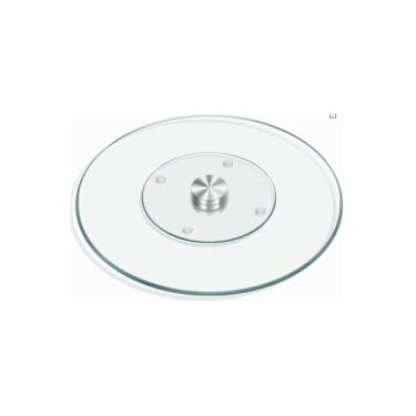 Imagem de Prato Giratório Redondo para Confeitagem, Vidro e Metal, 30cm Diâmetro, Transparente, Base Giratória para Bolos e Tortas