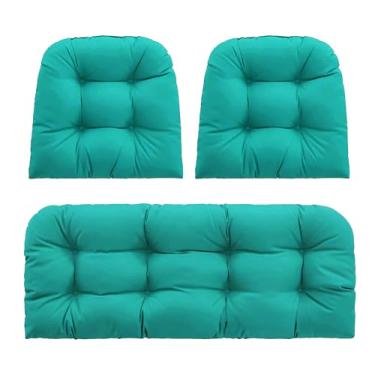 Imagem de PNP HWJIAJU Almofadas de vime para cadeira de 3 peças, almofadas de sofá à prova d'água para móveis de pátio, almofadas de móveis de vime, 44 x 22 azul lago