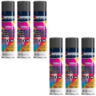 Imagem de Tinta Spray 400ml Preto Brilhante Uso Geral em Aço Ferro Couro Gesso Cerâmica | Universo | Kit 06 un