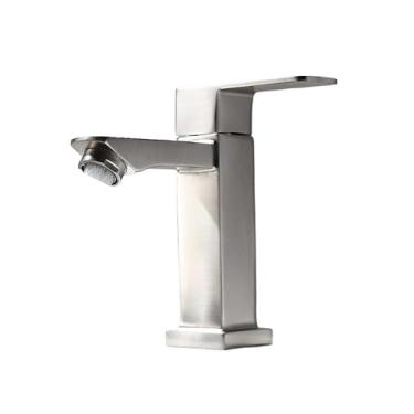 Imagem de Torneira Banheiro Lavabo Pia Quadrada Metal 1/4 Volta Baixa, Monocomando com Saída Baixa, Design Quadrado Moderno(Escovado)