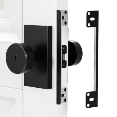 Imagem de Newlaking Placa de proteção de trava de porta para segurança de porta de balanço de 17 cm com cobertura offset de 0,55 pol. Protetor de trava de porta resistente em forma de L, preto fosco 1 pacote