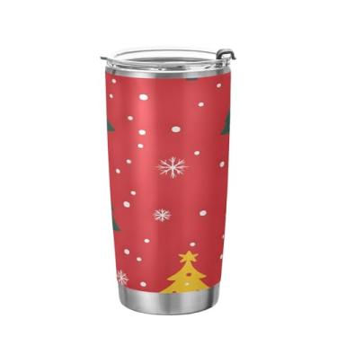 Imagem de YETTASBIN Copo de árvore de Natal com tampa de palha, copo de aço inoxidável de 590 ml, parede dupla, isolada a vácuo, caneca de café de viagem para bebidas quentes e frias