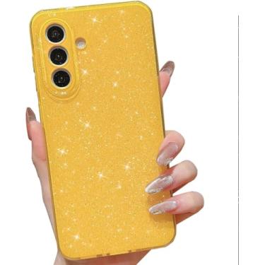 Imagem de MINSCOSE Capa com glitter compatível com Samsung Galaxy S26, linda estética brilhante, fina, à prova de choque, brilhante para Samsung Galaxy S26 para mulheres e meninas - amarelo