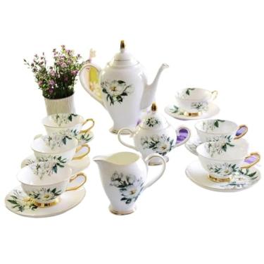 Imagem de LMJYU Conjuntos de chá de cerâmica, conjunto de café chinês, conjunto de chá, conjunto de chá de porcelana conjunto de xícara de chá e pires vintage serviço de café para 6, com bule, tigela, jarra de