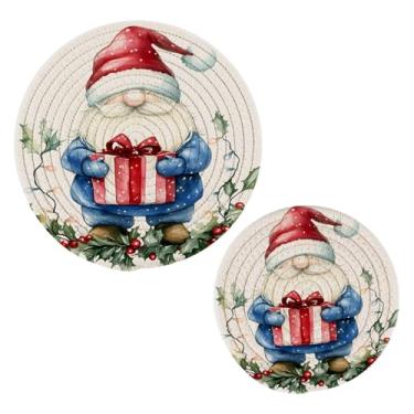 Imagem de Wassud Conjunto de trivet de gnomo fofo em aquarela para pratos quentes, suportes redondos de algodão, almofadas quentes, porta-copos elegantes, decoração de cozinha e acessórios, 2 peças