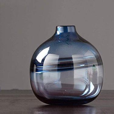 Imagem de YYBOES Vaso de vidro para vasos de flores criativo sala de estar vaso de arranjo de flores decoração moderna simples de vidro vasos de mesa diferentes frascos de vidro (cor: azul, tamanho: D) para