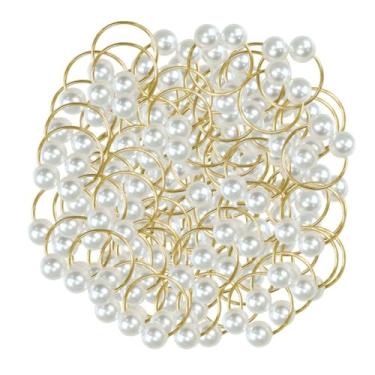 Imagem de Kit de 100 Anéis para Guardanapos com Pérola Dupla Argola Dourada ou Prata 4 x 3 cm (100 Pçs Anel Pérolas/Dourado)