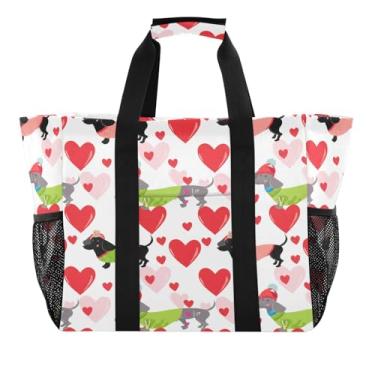 Imagem de Wassud Dachshunds coloridos sacos de mercearia reutilizáveis grande bolsa de lona impermeável organizador para praia, piquenique, lavanderia, viagem