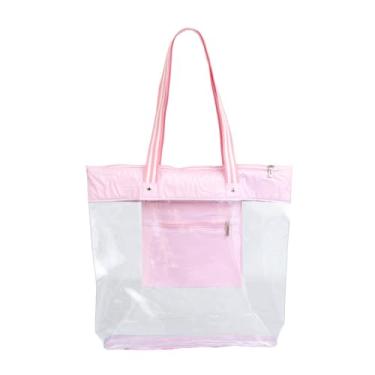 Imagem de Bolsa de Praia e Piscina Impermeável com Zíper e Bolso Interno, Azul Claro, Sacola Tote (Impermeável Transparente, Rosa)