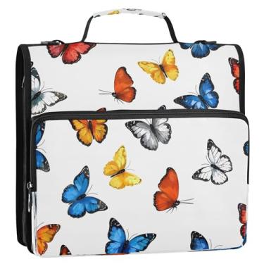 Imagem de CEBUGI Fichário de 3 anéis com zíper com alça de ombro, pasta de arquivo expansível de 3,8 cm, anéis D, para escola, escritório, borboleta colorida