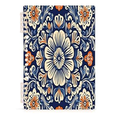 Imagem de Burbuja Caderno com estampa étnica de flores, papel pautado universitário A5 com 60 folhas, fichário para escritório, 1 pacote