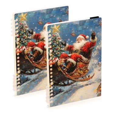 Imagem de Burbuja Cadernos de Natal Papai Noel em trenó, papel pautado universitário A5 com 60 folhas, fichário para diário, escritório, 2 unidades