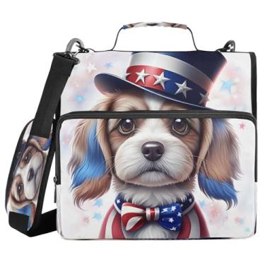 Imagem de STAYTOP Fichários de 3 anéis com zíper com alça de ombro, organizador de fichário de 3,8 cm, pasta expansível resistente à água com vários bolsos para escola e escritório - cachorro Dia da