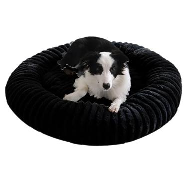 Imagem de Cama grande para cães - Cama ortopédica redonda e relaxante para animais de estimação, camas em forma de rosca para gatos de tamanho médio para aliviar a ansiedade(Black,23.in)