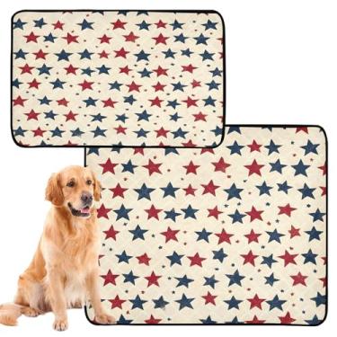 Imagem de CEBUGI Almofadas de xixi laváveis para cães, pacote com 2, almofadas impermeáveis para filhotes de cachorro, antiderrapante, à prova de vazamento, para cercadinho, cama, dia da independência, estrelas