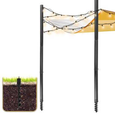 Imagem de Aikosin Kit de 2 bastões resistentes de 3 m, haste de metal de 5,8 cm de diâmetro com anel em D de 3 alturas para pano de sombra ao ar livre, jardim, quintal e quintal