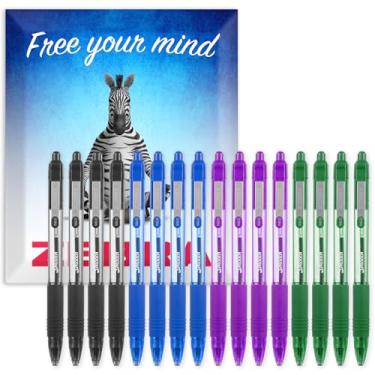 Imagem de Caneta esferográfica retrátil Zebra Z-Grip de tinta lisa – ponta de 1,0 mm – pacote com 16 canetas – na embalagem da caixa de presente – preta, violeta, azul, verde