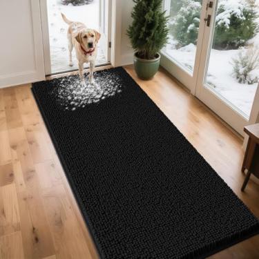Imagem de IM HOME Tapetes de porta extra grandes pretos enlameados para cães, tapete absorvente de chenille, tapete de porta interno pesado antiderrapante, tapete macio para cama de cachorro frontal para