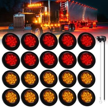 Imagem de TMH Pacote com 20 luzes redondas de 6,3 cm, 10 âmbar + 10 luzes de LED vermelhas com refletores, 13 diodos, luzes pigtail/w luz de marcação lateral à prova d'água selada de borracha para trailer de