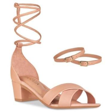 Imagem de Sandália Feminina Salto Grosso Bloco Quadrado Baixo Tiras Cruzada Com Amarração-Feminino