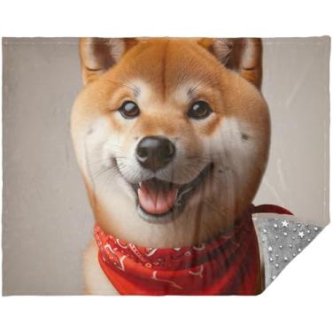Imagem de Shiba Inu Manta macia de cachorro fofo cobertores de sofá confortáveis para mulheres e homens 177,8 cm x 139,7 cm padrão cobertor xadrez personalizado