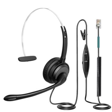 Imagem de Voistek Fones de ouvido de telefone para telefones de escritório, fone de ouvido mono com microfone com cancelamento de ruído, fone de ouvido RJ9 para telefones fixos de mesa, compatível com Polycom