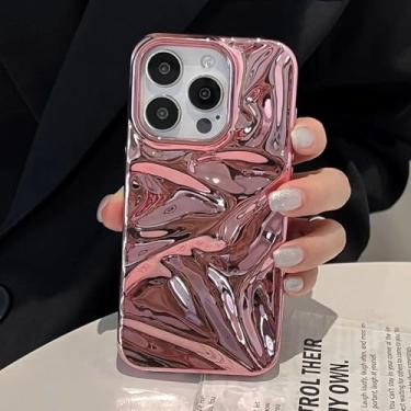 Imagem de Capa de celular 3D prateada com revestimento eletrolítico de luxo para iPhone 17 Air 16 15 14 Plus 13 11 12 Pro Max, com textura ondulada e resistente a impactos, rosa, para iPhone 14.