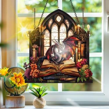 Imagem de Apanhador de sol de acrílico colorido, apanhadores de sol, dragão livro, decoração de janela, arte de parede de criador de arco-íris, para quarto, varanda, interior, exterior, jardim, enfeites de