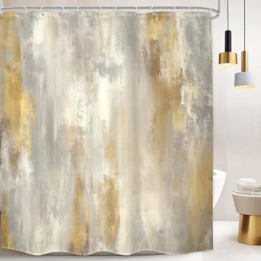 Imagem de LGhtyro Conjunto de cortina de banheiro abstrata cinza dourada 188 cm L L x 192 cm A pintura a óleo ombré moderna mármore boho pintura a óleo minimalista retrô vintage acessórios de banho arte