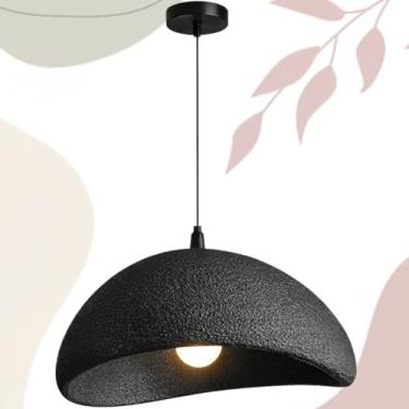 Imagem de Gimpo, Lustre Pendente 50cm Luminária Japonesa Wabi-Sabi Orgânico Cogumelo Concreto Gimpo LTJ50-PRETO-B