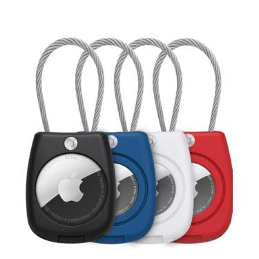 Imagem de EVEO Suporte de AirTag para Apple AirTag com cabo de arame, pacote com 4 porta-chaves com trava de ar, chaveiro, chaveiro, etiqueta de bagagem para chaves, bagagem e mais chaveiros masculinos e