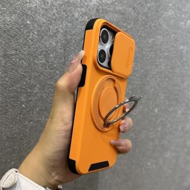 Imagem de Capa com suporte de anel giratório e cordão para iPhone 16, 15 Pro Max, 14 Plus, 11, 13, 12, alça de pulso, capa deslizante para câmera, laranja, para iPhone 16 Pro Max