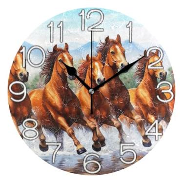 Imagem de GAIGEO Relógio de parede analógico decorativo estético silencioso sem tique-taque relógio de sala de aula, relógio de escritório, retrô moderno art déco decoração de parede cavalo legal animal marrom