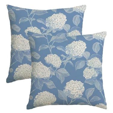 Imagem de NUTEEN Conjunto de 2 capas de almofada de primavera 45,7 x 45,7 cm, capa de almofada decorativa de planta de hortênsia azul para decoração de casa de fazenda para sofá cama e sofá, azul