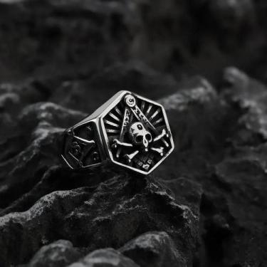 Imagem de Anel De Aço Titânio Masculino AG Joia De Moda Da Maçonaria - NONE, 7