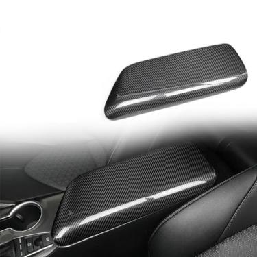 Imagem de FINMOKAL Capa de acabamento de caixa de apoio de braço para console central de carro de fibra de carbono real compatível com Toyota Camry 2018-2023, preta
