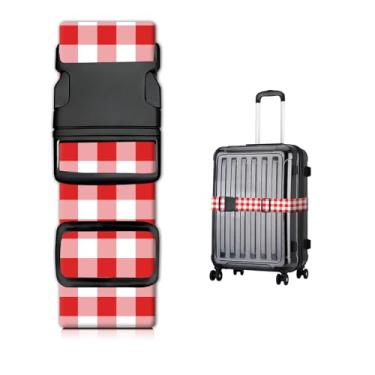 Imagem de Correias de bagagem para malas, cinto de viagem resistente com fivela de liberação rápida, alça de mala ajustável, acessórios de bagagem fofos para viagem, tabuleiro de xadrez vermelho e branco