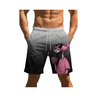 Imagem de Shorts De Praia Masculinos 3D Com Estampa De Gato Rosa, Secagem Rápida