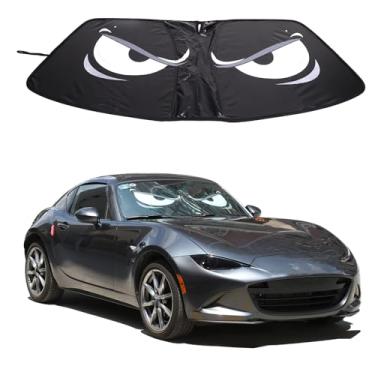 Imagem de Para-brisa compatível com Mazda MX-5/Fiat 124/Abarth 124 2016-2025 Angry Eyes Para-brisa frontal, viseira de sol refletiva dobrável, protetor de bloqueador UV HeatShield
