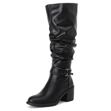 Imagem de Love Steetly Botas Femininas De Cano Alto, Estilo Combate, Com Salto Grosso, Confortáveis E Modernas Para O Outono Inverno. 231116 Preto Pu 065