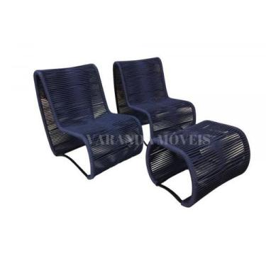 Imagem de Kit Poltronas Corda Náutica Área Externa Varanda, Cor Azul - Varanda M