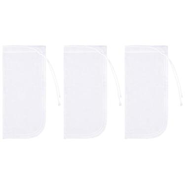 Imagem de Eldraqth Pacote com 3 sacos de filtro de aquário de 180μm, saco de filtro de mídia, saco de chá extrafino de compostagem extrafina, sacos de malha com cordão, reutilizável, aplicável a impurezas (19,8