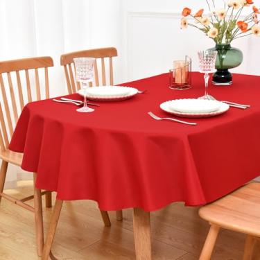 Imagem de NEWISHER Toalha de mesa oval vermelha 152 x 304 cm, tecido de poliéster resistente, capa de mesa sólida lavável reutilizável para jantar, cozinha, festa, casamento, decoração de mesa interna e externa