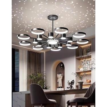 Imagem de Luminária de teto LED moderna para sala de estar, iluminação regulável, cabeça giratória 360°, com controle remoto, luminária pendente com efeito estrela para mesa de jantar, sala de estar e